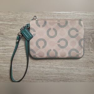Coach Tan and Green Wristlet
